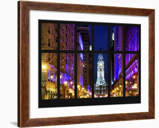 Window View - City Hall and Avenue of the Arts by Night - Philadelphia - Pennsylvania-Philippe Hugonnard-Framed Photographic Print