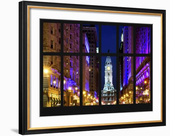Window View - City Hall and Avenue of the Arts by Night - Philadelphia - Pennsylvania-Philippe Hugonnard-Framed Photographic Print