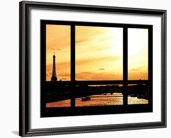 Window View - Color Sunset in Paris with the Eiffel Tower and the Seine River - France - Europe-Philippe Hugonnard-Framed Photographic Print