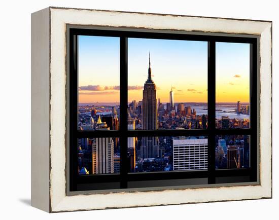 Window View, Empire State Building and One World Trade Center (1WTC) at Sunset, Manhattan, New York-Philippe Hugonnard-Framed Premier Image Canvas