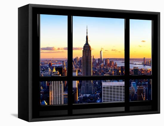 Window View, Empire State Building and One World Trade Center (1WTC) at Sunset, Manhattan, New York-Philippe Hugonnard-Framed Premier Image Canvas