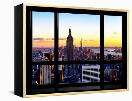 Window View, Empire State Building and One World Trade Center (1WTC) at Sunset, Manhattan, New York-Philippe Hugonnard-Framed Premier Image Canvas