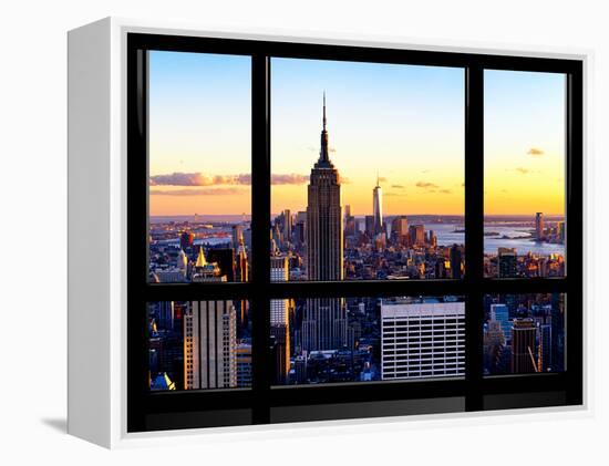 Window View, Empire State Building and One World Trade Center (1WTC) at Sunset, Manhattan, New York-Philippe Hugonnard-Framed Premier Image Canvas