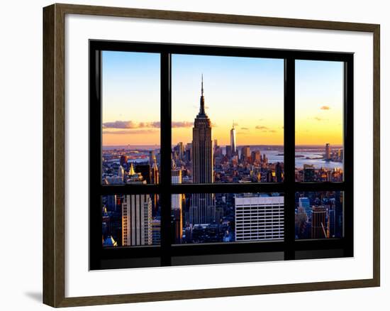 Window View, Empire State Building and One World Trade Center (1WTC) at Sunset, Manhattan, New York-Philippe Hugonnard-Framed Photographic Print