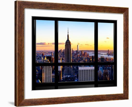 Window View, Empire State Building and One World Trade Center (1WTC) at Sunset, Manhattan, New York-Philippe Hugonnard-Framed Photographic Print