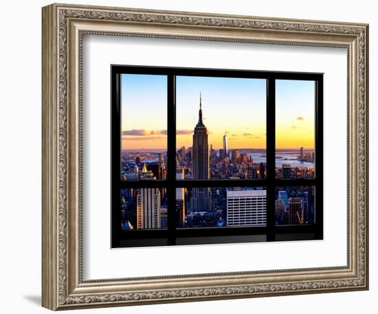 Window View, Empire State Building and One World Trade Center (1WTC) at Sunset, Manhattan, New York-Philippe Hugonnard-Framed Photographic Print