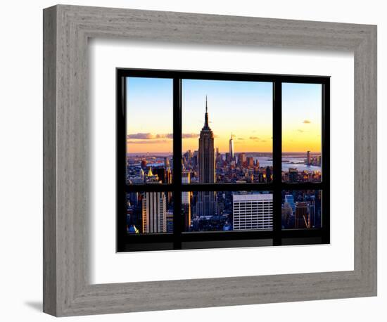 Window View, Empire State Building and One World Trade Center (1WTC) at Sunset, Manhattan, New York-Philippe Hugonnard-Framed Photographic Print