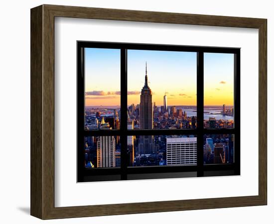 Window View, Empire State Building and One World Trade Center (1WTC) at Sunset, Manhattan, New York-Philippe Hugonnard-Framed Photographic Print