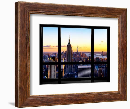 Window View, Empire State Building and One World Trade Center (1WTC) at Sunset, Manhattan, New York-Philippe Hugonnard-Framed Photographic Print