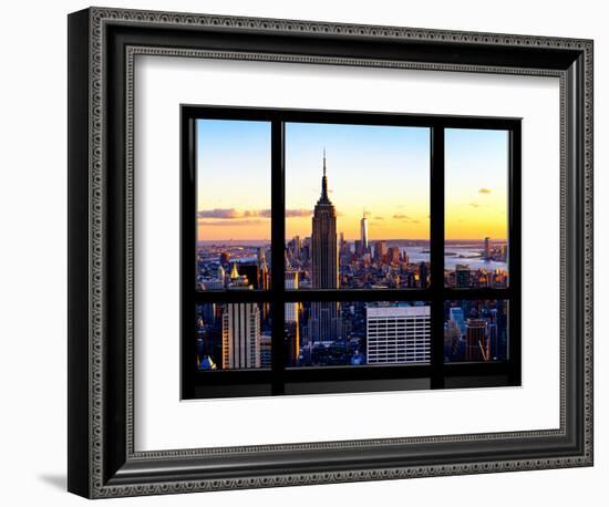 Window View, Empire State Building and One World Trade Center (1WTC) at Sunset, Manhattan, New York-Philippe Hugonnard-Framed Photographic Print