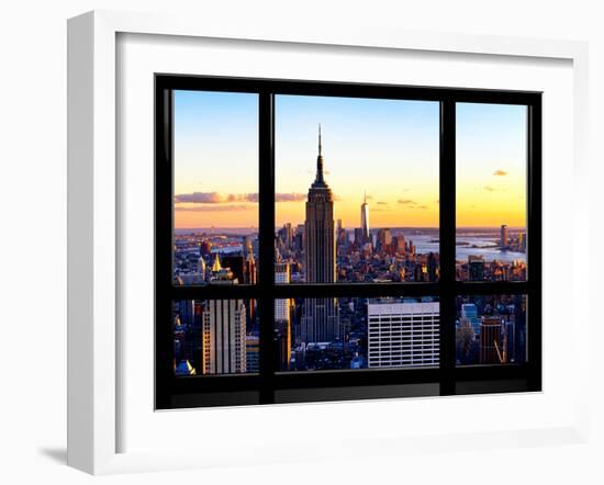 Window View, Empire State Building and One World Trade Center (1WTC) at Sunset, Manhattan, New York-Philippe Hugonnard-Framed Photographic Print