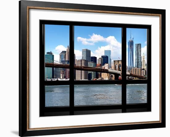 Window View, Manhattan with One World Trade Center (1WTC) and the Brooklyn Bridge, New York-Philippe Hugonnard-Framed Photographic Print