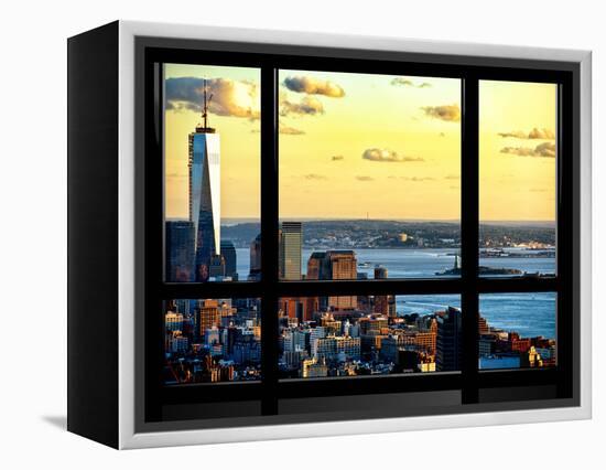 Window View, One World Trade Center (1WTC) at Sunset, Midtown Manhattan, New York-Philippe Hugonnard-Framed Premier Image Canvas