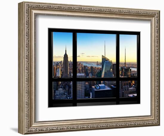 Window View, Skyline at Sunset, Midtown Manhattan, Hudson River, New York-Philippe Hugonnard-Framed Photographic Print