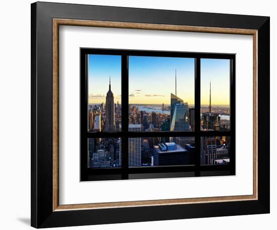 Window View, Skyline at Sunset, Midtown Manhattan, Hudson River, New York-Philippe Hugonnard-Framed Photographic Print