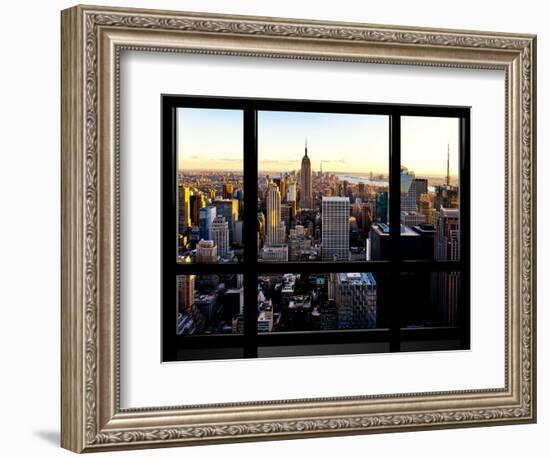 Window View, Skyline at Sunset, Midtown Manhattan, Hudson River, New York-Philippe Hugonnard-Framed Photographic Print