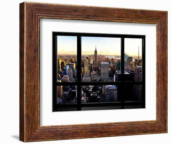 Window View, Skyline at Sunset, Midtown Manhattan, Hudson River, New York-Philippe Hugonnard-Framed Photographic Print