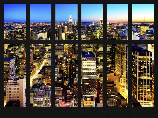 Window View Skyline Of Manhattan By Night Midtown Manhattan