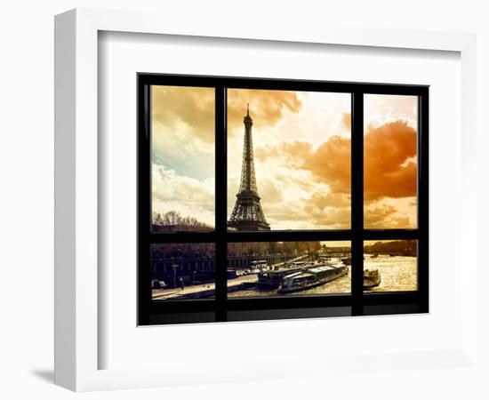 Window View, Special Series, Eiffel Tower and the Seine River at Sunset, Paris, France, Europe-Philippe Hugonnard-Framed Photographic Print