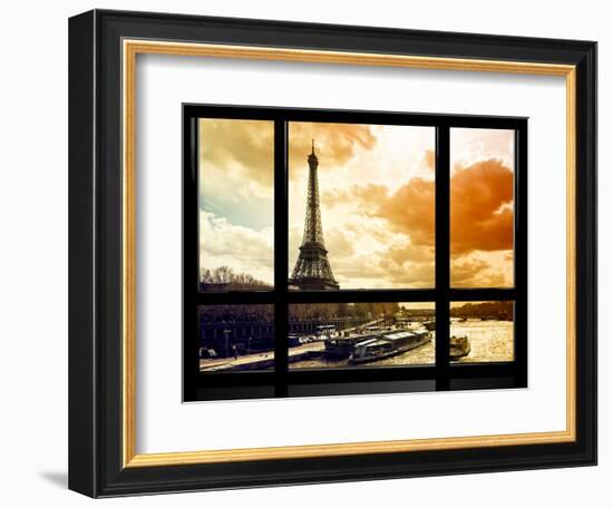 Window View, Special Series, Eiffel Tower and the Seine River at Sunset, Paris, France, Europe-Philippe Hugonnard-Framed Photographic Print