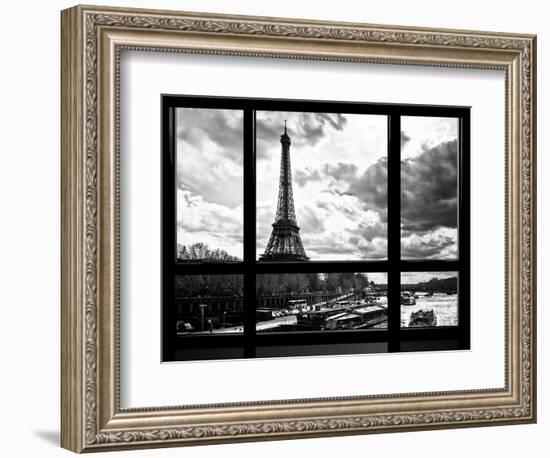 Window View, Special Series, Eiffel Tower and the Seine River, Paris, Black and White Photography-Philippe Hugonnard-Framed Photographic Print