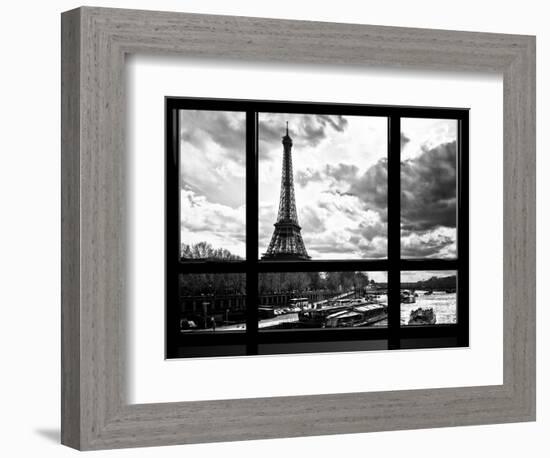 Window View, Special Series, Eiffel Tower and the Seine River, Paris, Black and White Photography-Philippe Hugonnard-Framed Photographic Print