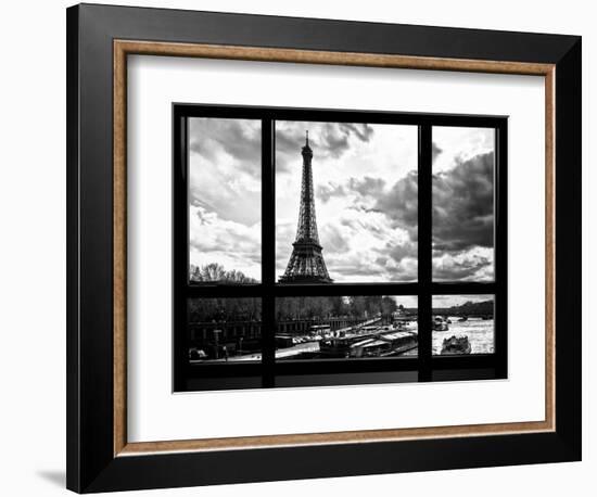 Window View, Special Series, Eiffel Tower and the Seine River, Paris, Black and White Photography-Philippe Hugonnard-Framed Photographic Print