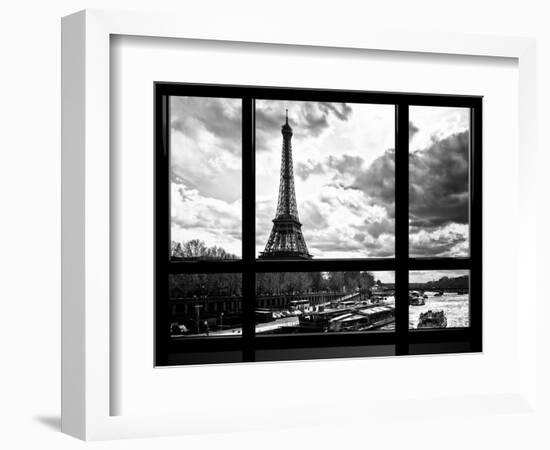 Window View, Special Series, Eiffel Tower and the Seine River, Paris, Black and White Photography-Philippe Hugonnard-Framed Photographic Print