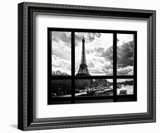 Window View, Special Series, Eiffel Tower and the Seine River, Paris, Black and White Photography-Philippe Hugonnard-Framed Photographic Print