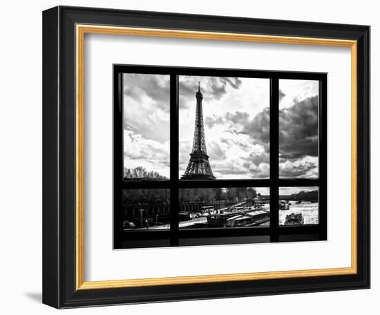 Window View, Special Series, Eiffel Tower and the Seine River, Paris, Black and White Photography-Philippe Hugonnard-Framed Photographic Print