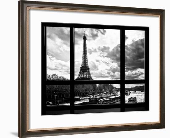 Window View, Special Series, Eiffel Tower and the Seine River, Paris, Black and White Photography-Philippe Hugonnard-Framed Photographic Print