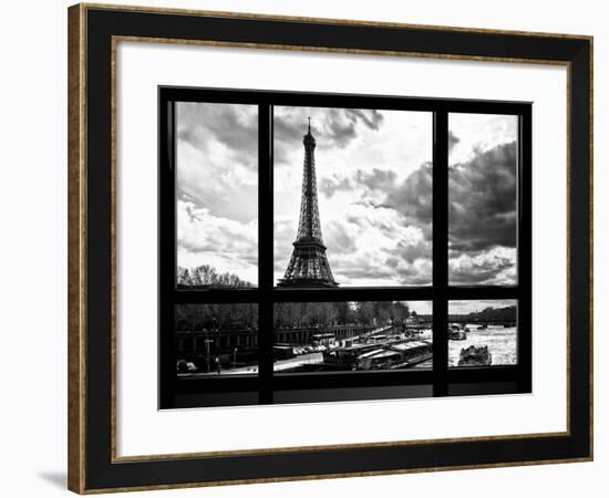 Window View, Special Series, Eiffel Tower and the Seine River, Paris, Black and White Photography-Philippe Hugonnard-Framed Photographic Print