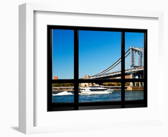 Window View, Special Series, Manhattan Bridge, Boat on East River, Manhattan, New York, US-Philippe Hugonnard-Framed Photographic Print