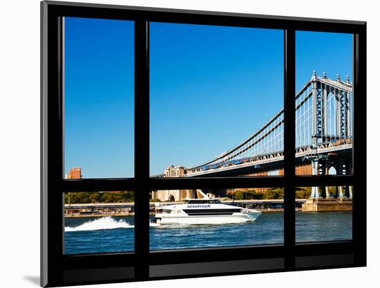 Window View, Special Series, Manhattan Bridge, Boat on East River, Manhattan, New York, US-Philippe Hugonnard-Mounted Photographic Print