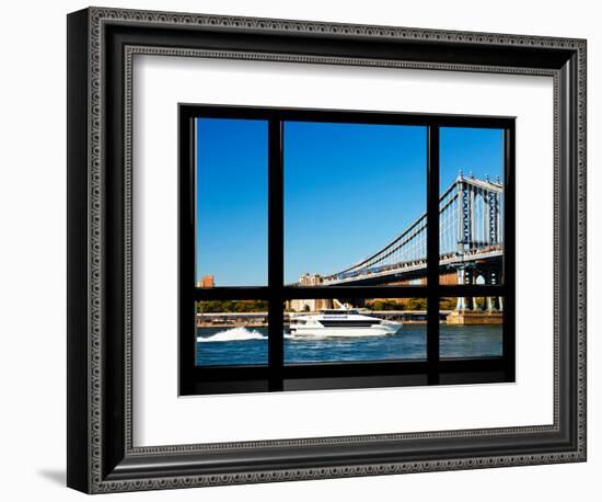 Window View, Special Series, Manhattan Bridge, Boat on East River, Manhattan, New York, US-Philippe Hugonnard-Framed Photographic Print