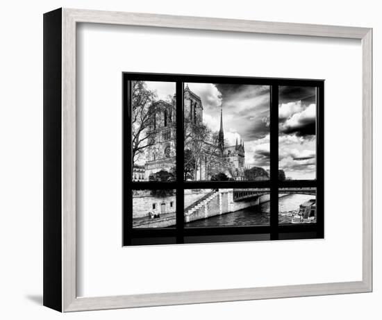 Window View, Special Series, Notre Dame Cathedral, Seine River, Paris, Black and White Photography-Philippe Hugonnard-Framed Photographic Print