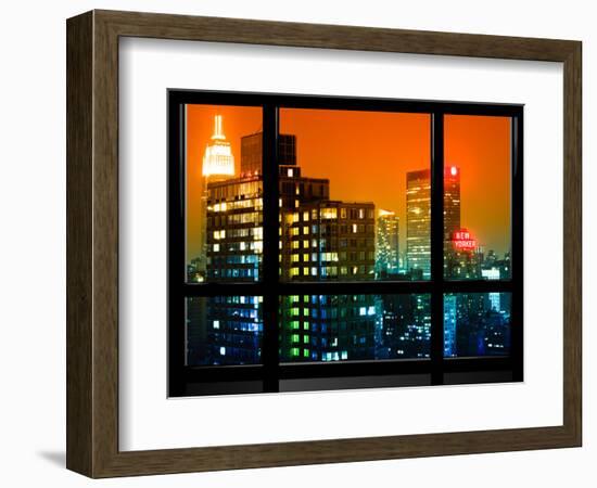 Window View, Special Series, the New Yorker Hotel, Empire State Building, Manhattan by Night, NYC-Philippe Hugonnard-Framed Photographic Print