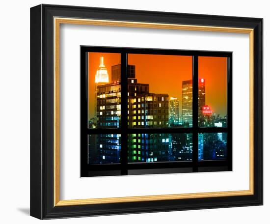 Window View, Special Series, the New Yorker Hotel, Empire State Building, Manhattan by Night, NYC-Philippe Hugonnard-Framed Photographic Print