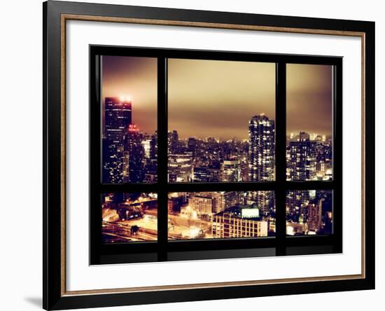 Window View, Urban Landscape by Night, Misty View, New Yorker Hotel View, Midtown Manhattan, NYC-Philippe Hugonnard-Framed Photographic Print