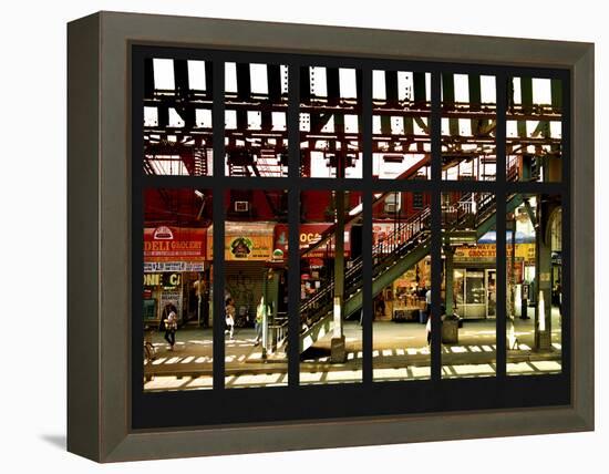 Window View - Urban Street Scene - Marcy Avenue Subway Station - Williamsburg - Brooklyn - NYC-Philippe Hugonnard-Framed Premier Image Canvas