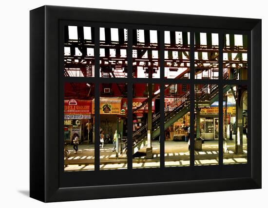 Window View - Urban Street Scene - Marcy Avenue Subway Station - Williamsburg - Brooklyn - NYC-Philippe Hugonnard-Framed Premier Image Canvas