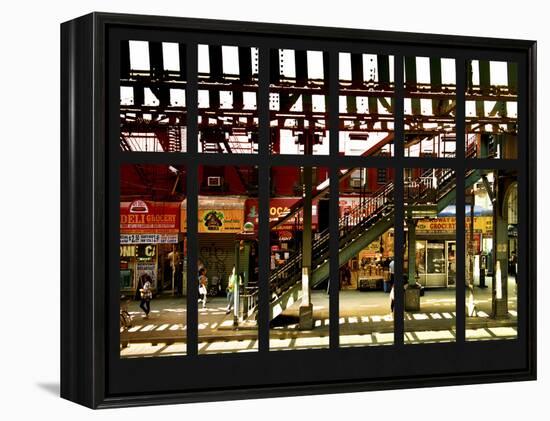 Window View - Urban Street Scene - Marcy Avenue Subway Station - Williamsburg - Brooklyn - NYC-Philippe Hugonnard-Framed Premier Image Canvas