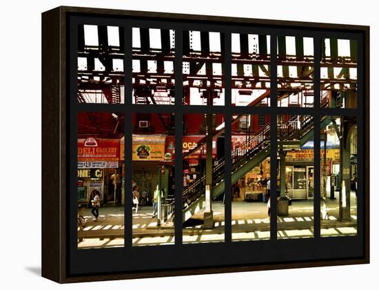 Window View - Urban Street Scene - Marcy Avenue Subway Station - Williamsburg - Brooklyn - NYC-Philippe Hugonnard-Framed Premier Image Canvas