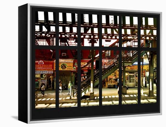 Window View - Urban Street Scene - Marcy Avenue Subway Station - Williamsburg - Brooklyn - NYC-Philippe Hugonnard-Framed Premier Image Canvas