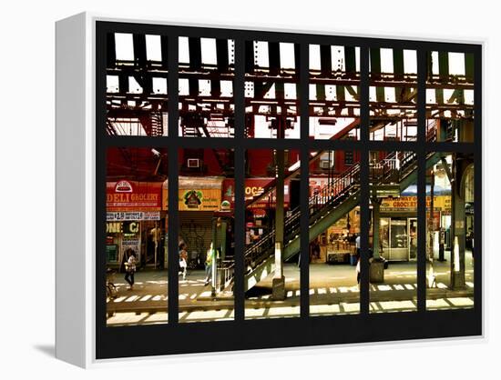 Window View - Urban Street Scene - Marcy Avenue Subway Station - Williamsburg - Brooklyn - NYC-Philippe Hugonnard-Framed Premier Image Canvas