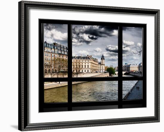 Window View, Walk a Couple of Lovers on the Seine, Ile Saint Louis, Seine River, Paris-Philippe Hugonnard-Framed Photographic Print