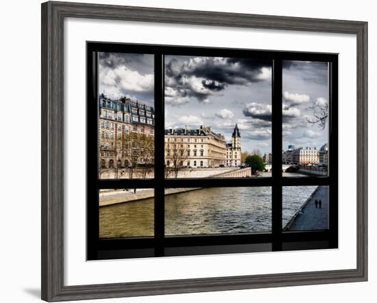 Window View, Walk a Couple of Lovers on the Seine, Ile Saint Louis, Seine River, Paris-Philippe Hugonnard-Framed Photographic Print