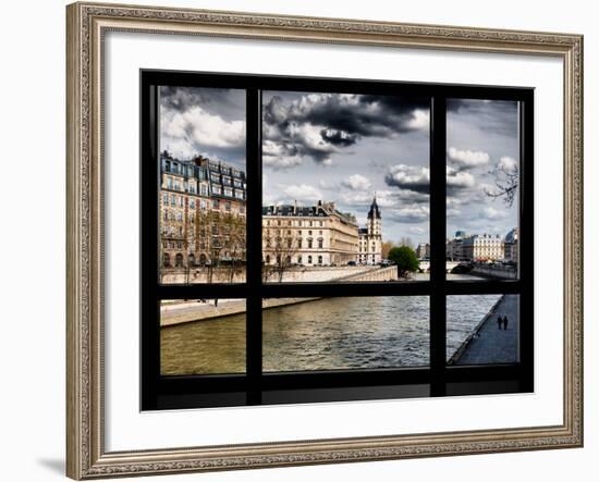 Window View, Walk a Couple of Lovers on the Seine, Ile Saint Louis, Seine River, Paris-Philippe Hugonnard-Framed Photographic Print