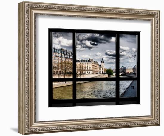 Window View, Walk a Couple of Lovers on the Seine, Ile Saint Louis, Seine River, Paris-Philippe Hugonnard-Framed Photographic Print