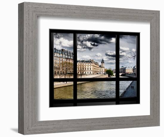 Window View, Walk a Couple of Lovers on the Seine, Ile Saint Louis, Seine River, Paris-Philippe Hugonnard-Framed Photographic Print